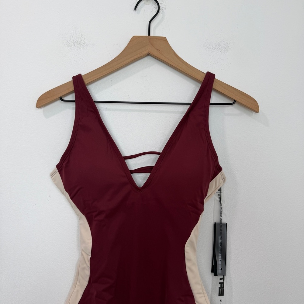NWT TA3 Plungey One Piece Swimsuit in Contour Dark Cherry Oat Small Extra Long - Picture 3 of 7